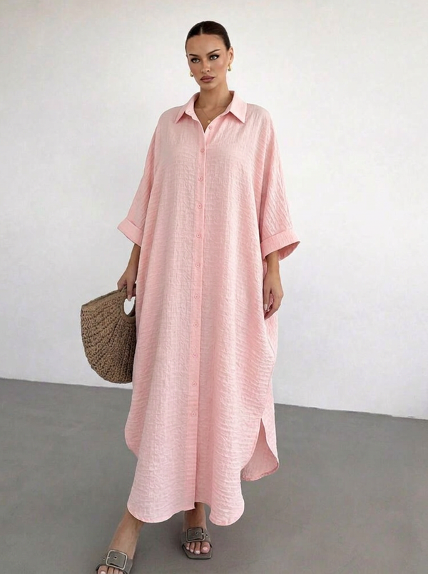 Oversized Linen Shirt Dress – pink