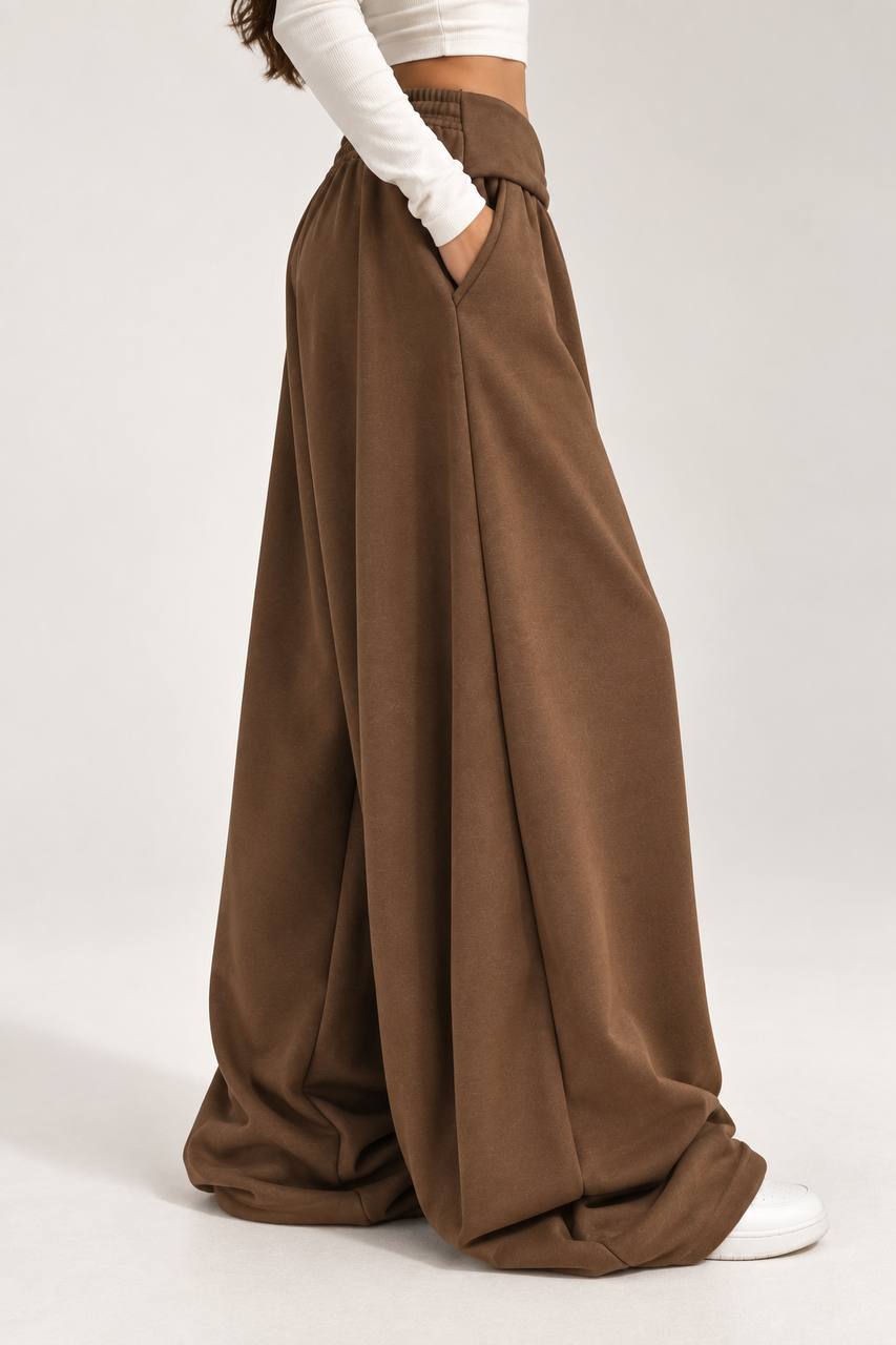 Draped Wide-Leg Pants – Brown