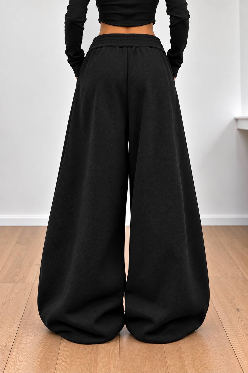 Draped Wide-Leg Pants – Black