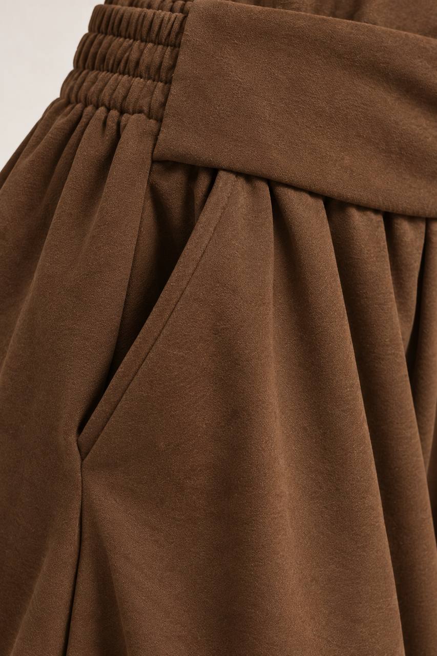 Draped Wide-Leg Pants – Brown