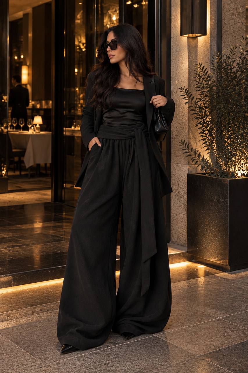Draped Wide-Leg Pants – Black