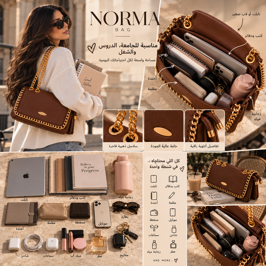 NORMA BAG | Navy Leather Chain Shoulder Bag