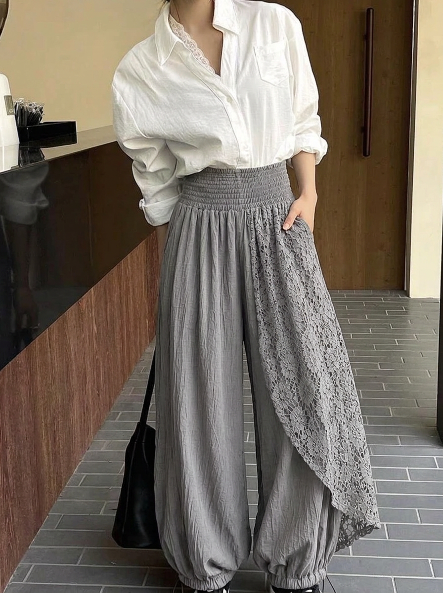 Linen Lace Pants – Grey