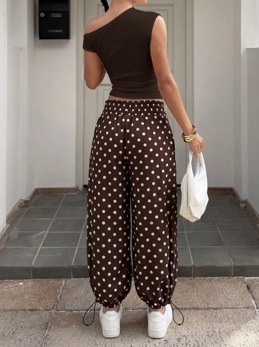 Polka Dot Wide Leg Pants – brown