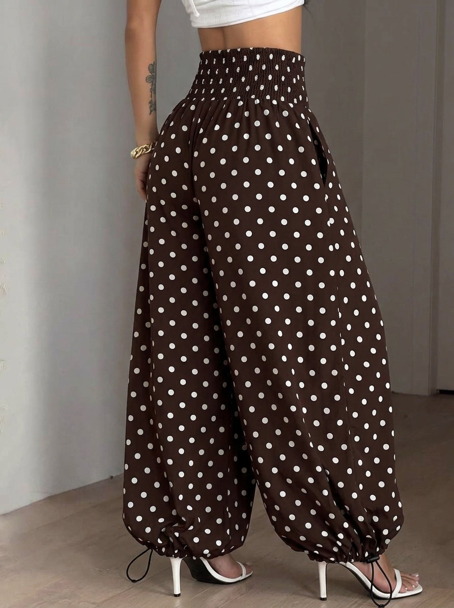 Polka Dot Wide Leg Pants – brown