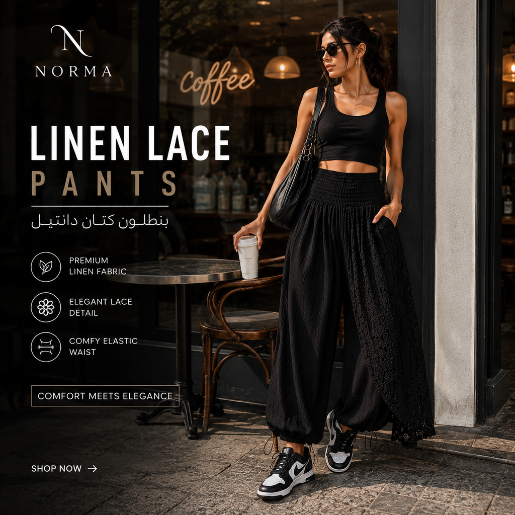 Linen Lace Pants – Black