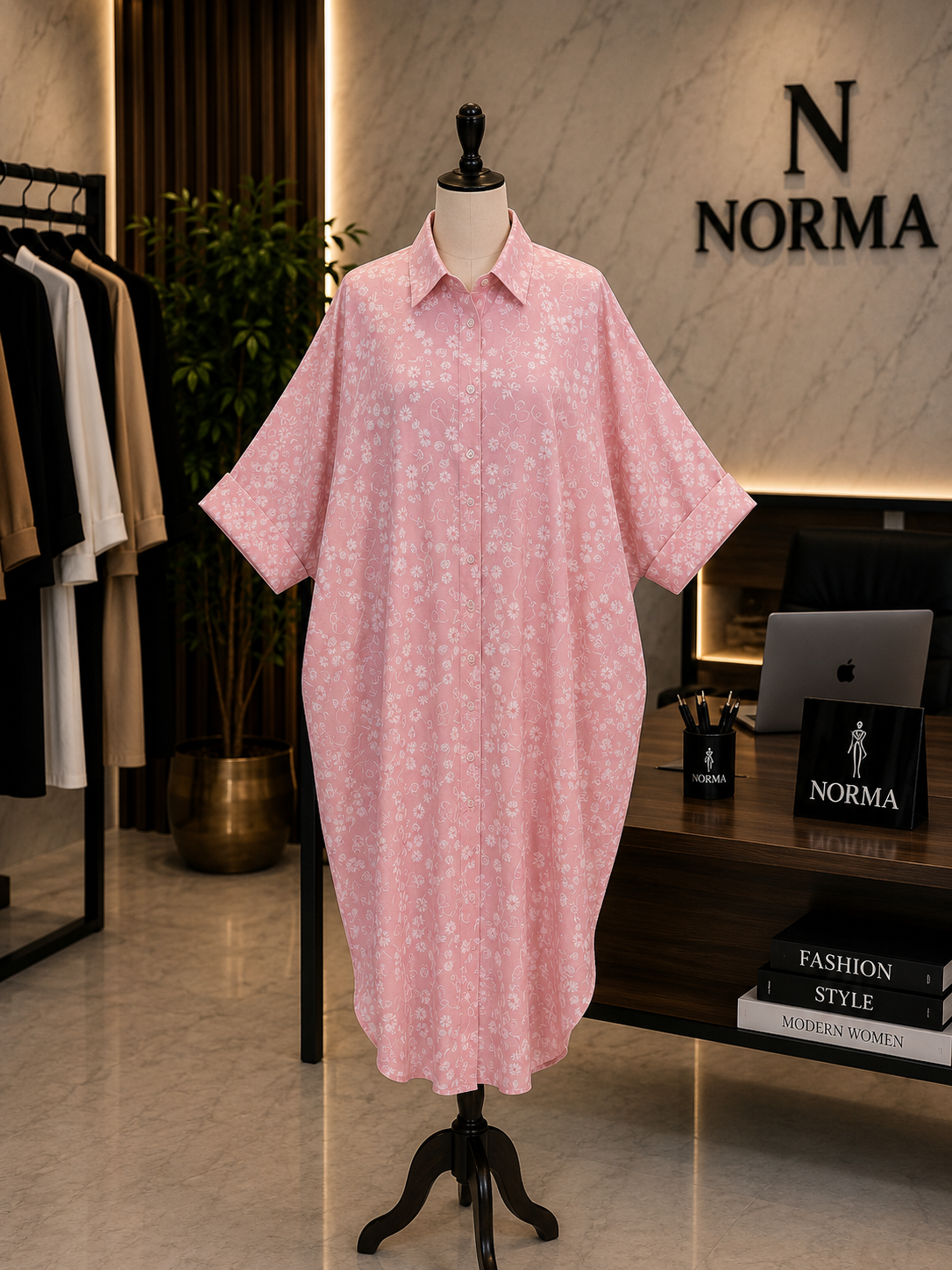 Embroidered Oversized Shirt Dress – pink