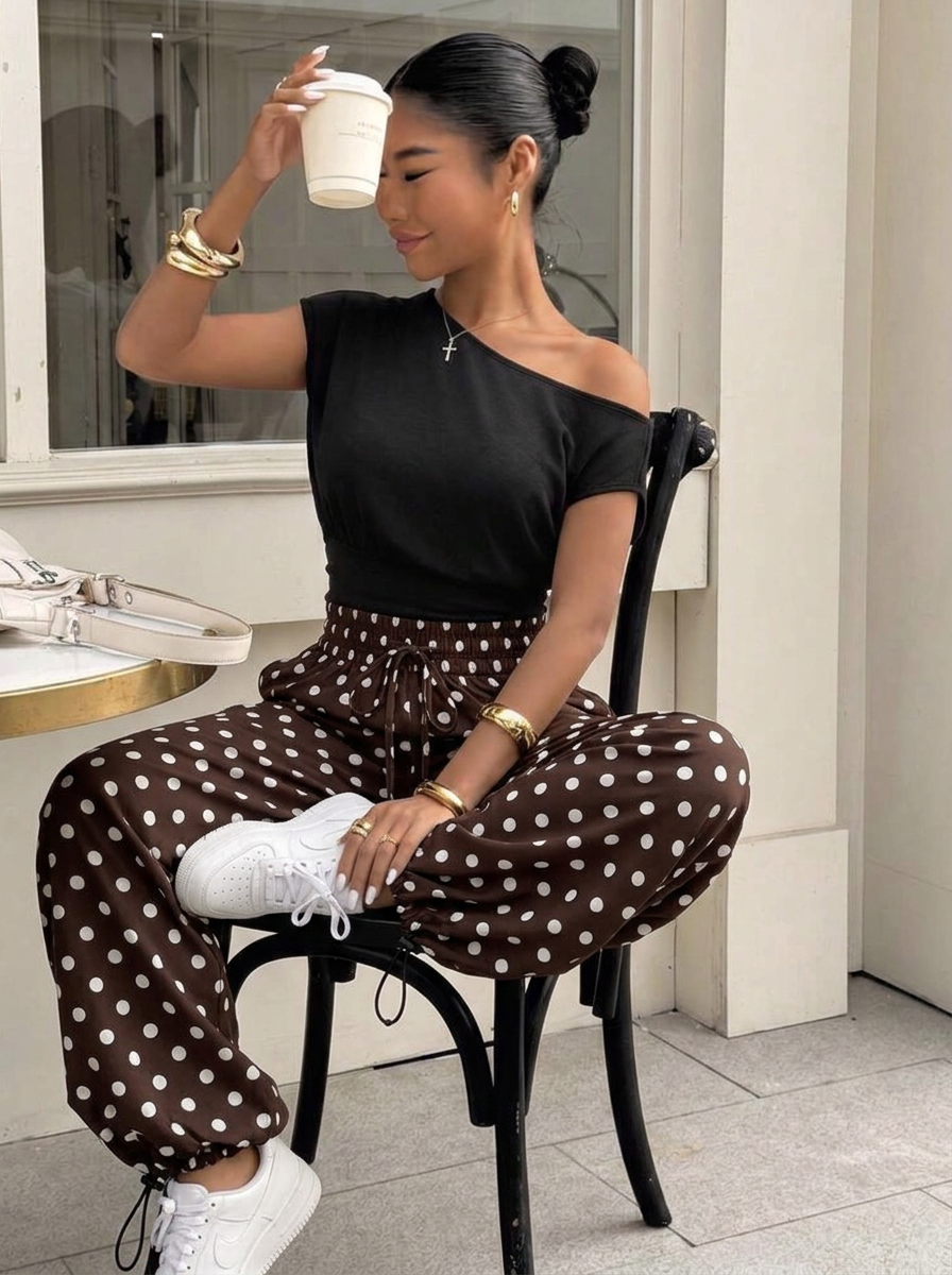 Polka Dot Wide Leg Pants – brown