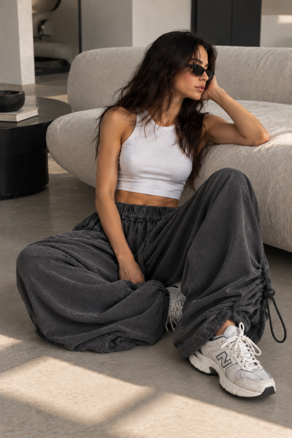 Draped Wide-Leg Pants – Charcoal Grey