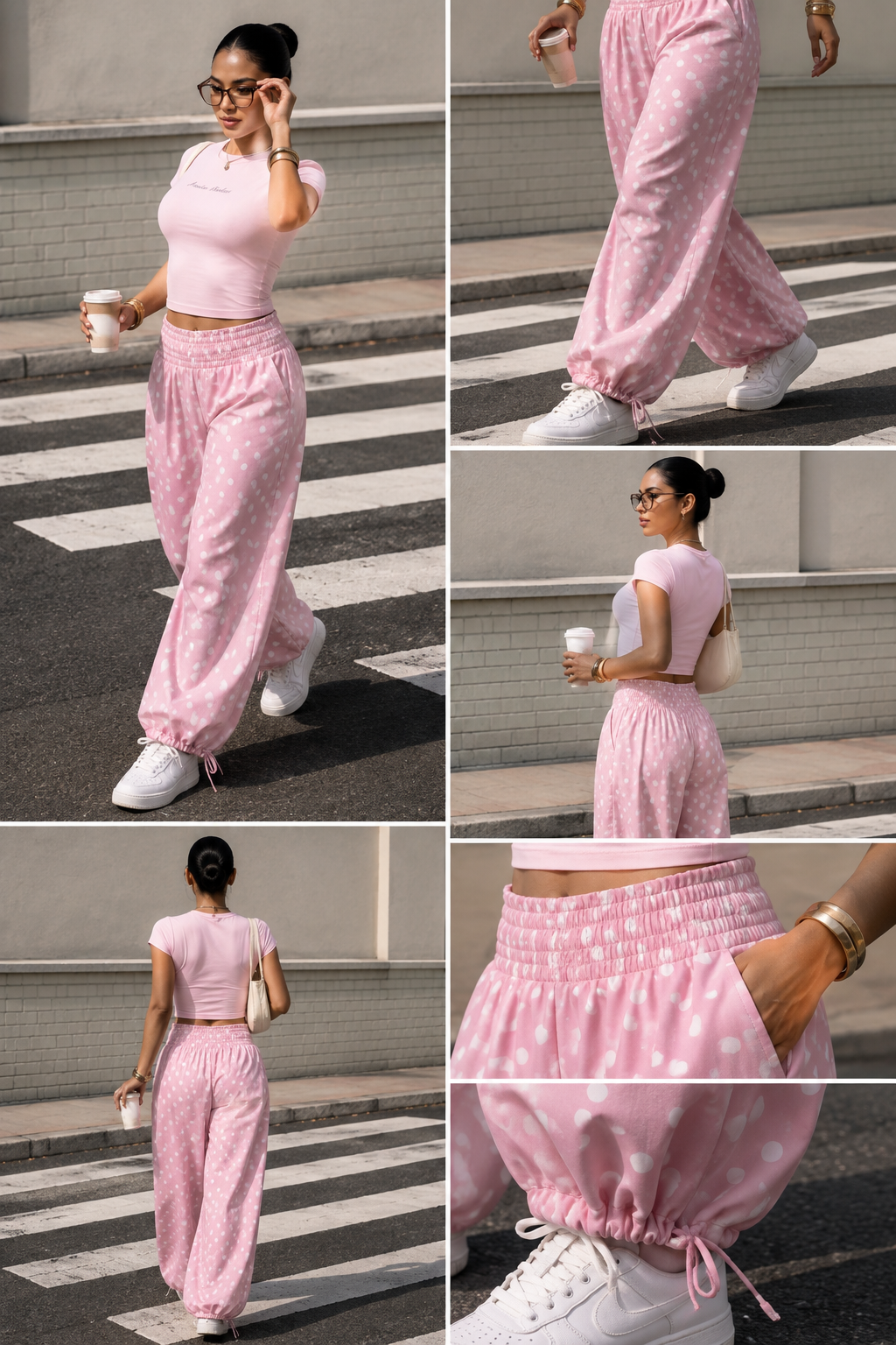 Polka Dot Wide Leg Pants – Baby Pink