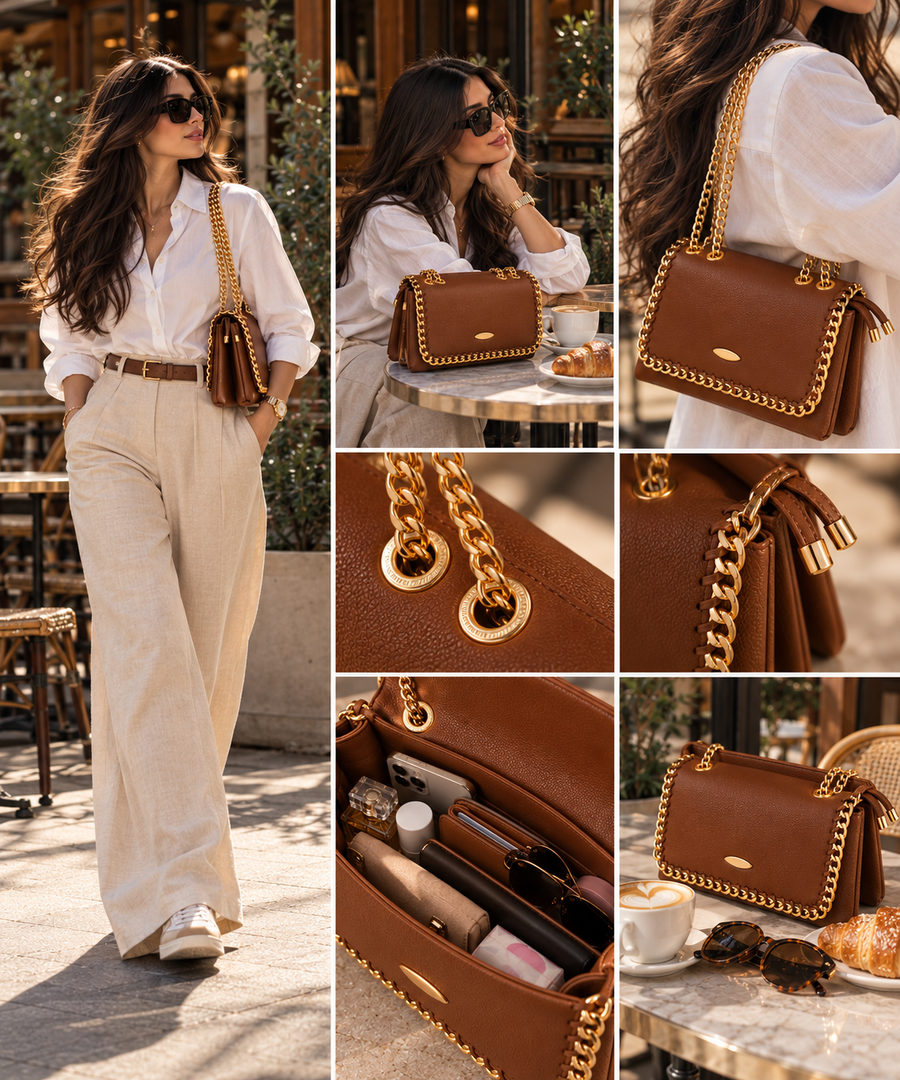 NORMA BAG | Navy Leather Chain Shoulder Bag