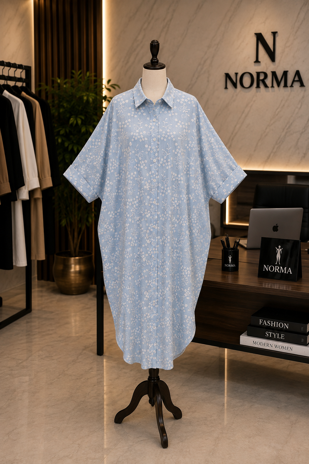 Embroidered Oversized Shirt Dress – baby blue