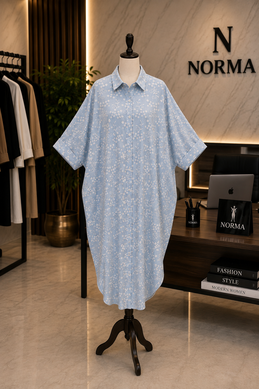 Embroidered Oversized Shirt Dress – baby blue