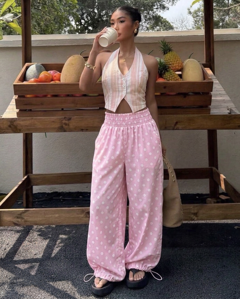 Polka Dot Wide Leg Pants – Baby Pink