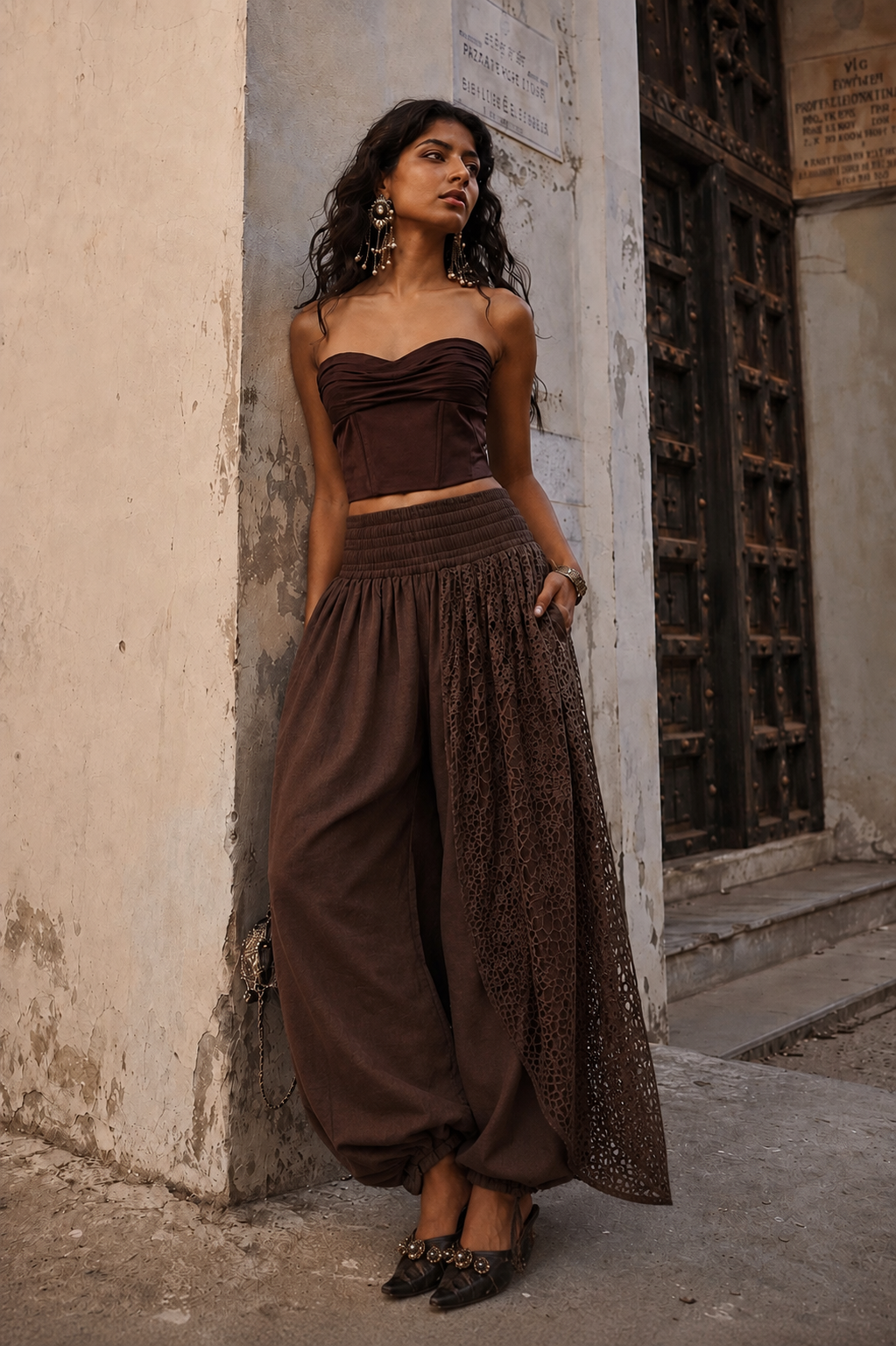 Linen Lace Pants – Brown