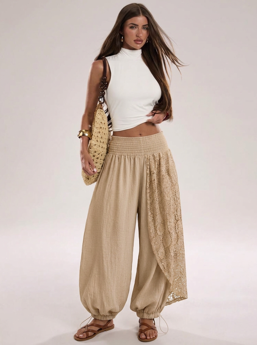 Linen Lace Pants – beige