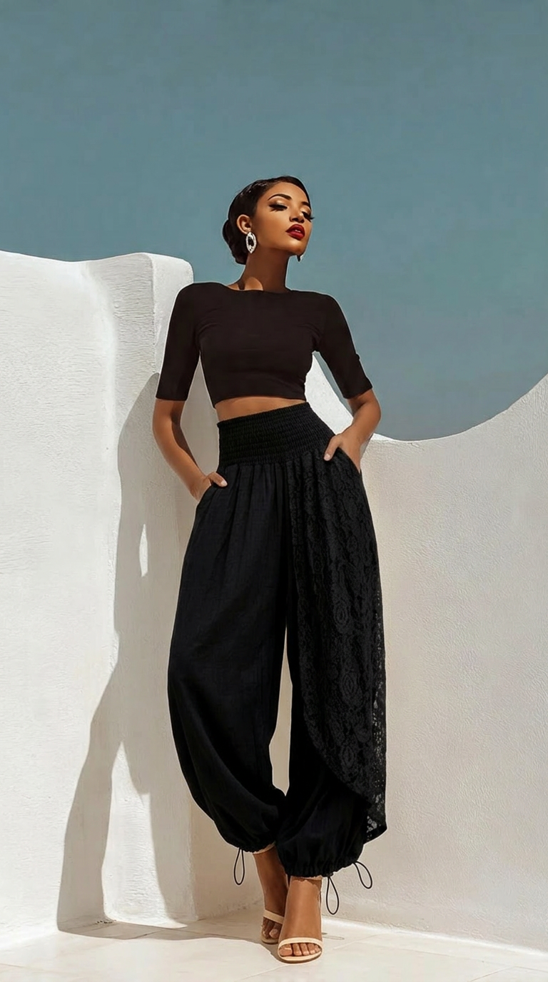Linen Lace Pants – Black