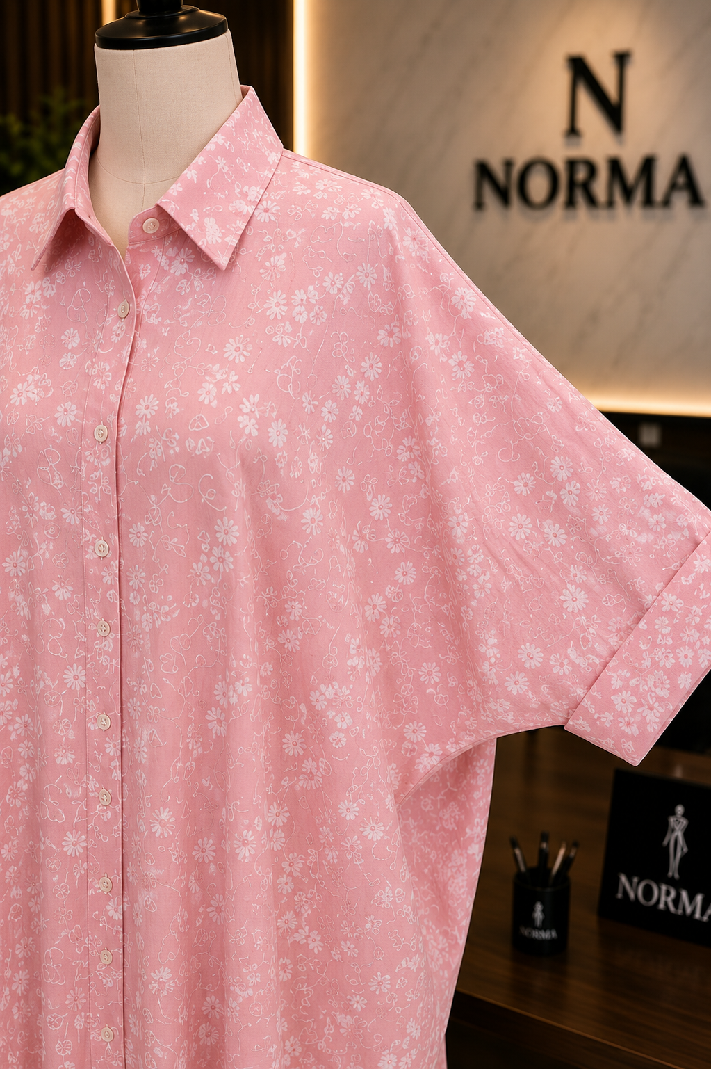 Embroidered Oversized Shirt Dress – pink