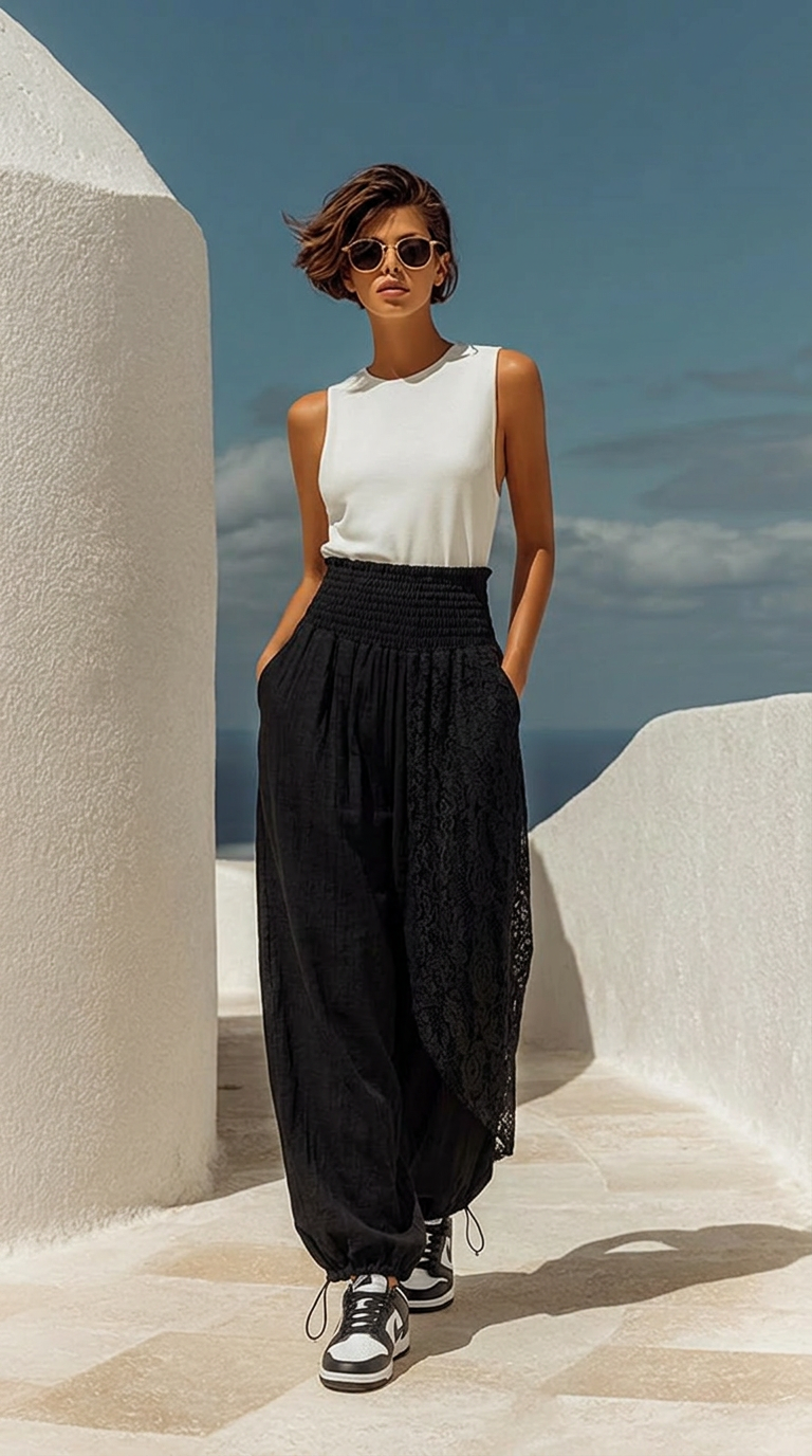 Linen Lace Pants – Black