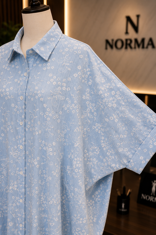 Embroidered Oversized Shirt Dress – baby blue