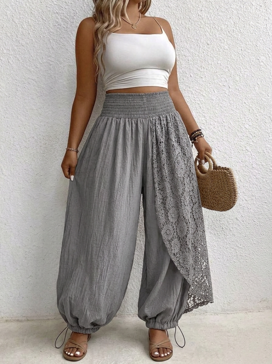 Linen Lace Pants – Grey