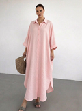Oversized Linen Shirt Dress – pink
