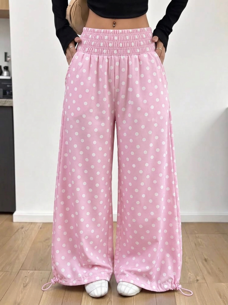 Polka Dot Wide Leg Pants – Baby Pink
