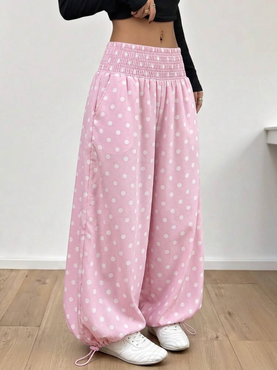 Polka Dot Wide Leg Pants – Baby Pink