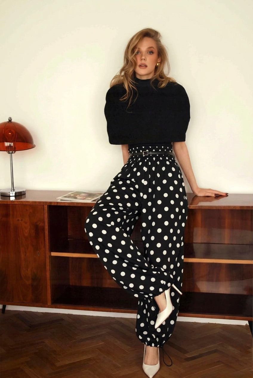 Polka Dot Wide Leg Pants – black