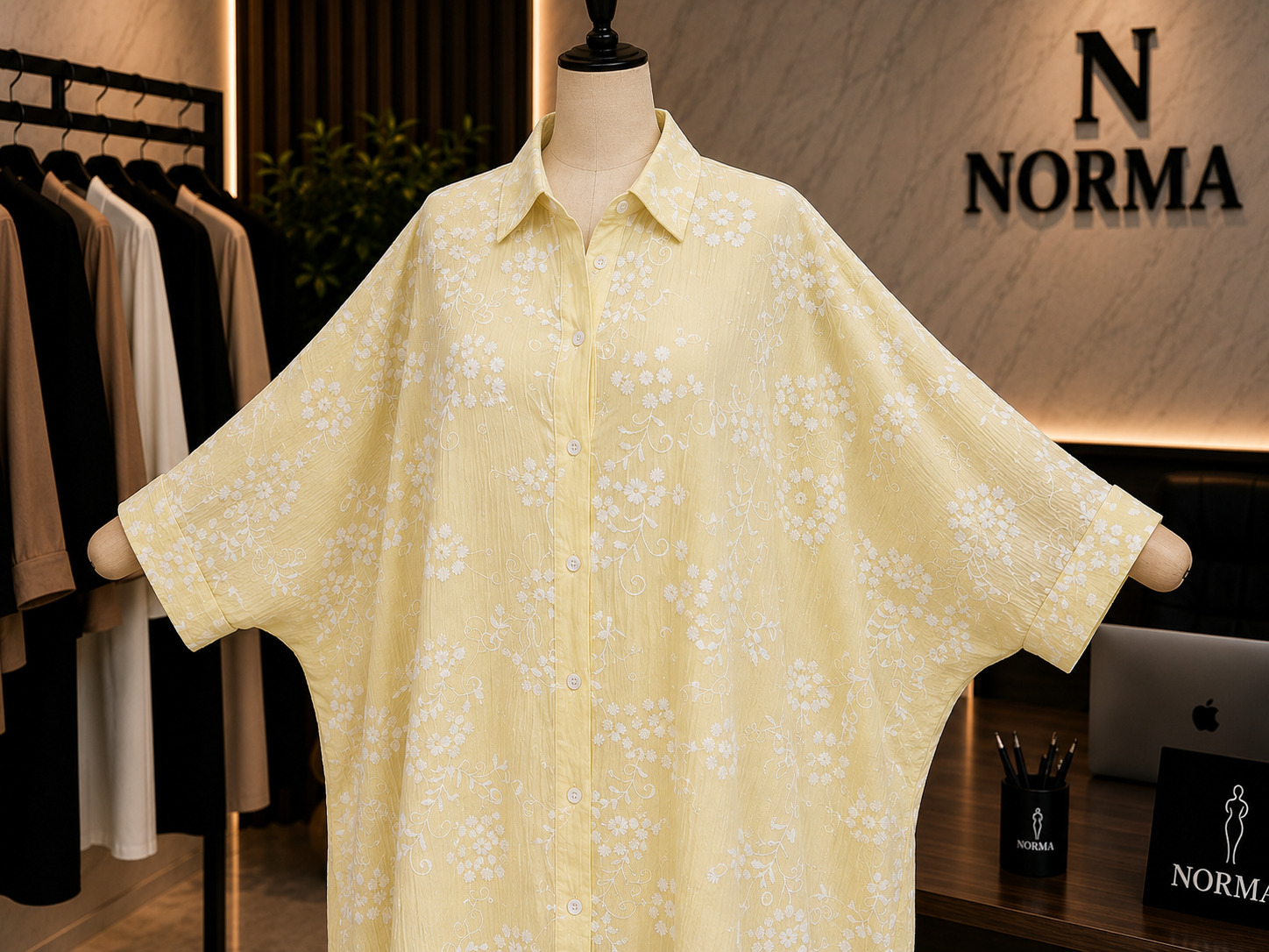 Printed Oversized Shirt Dress – yellow