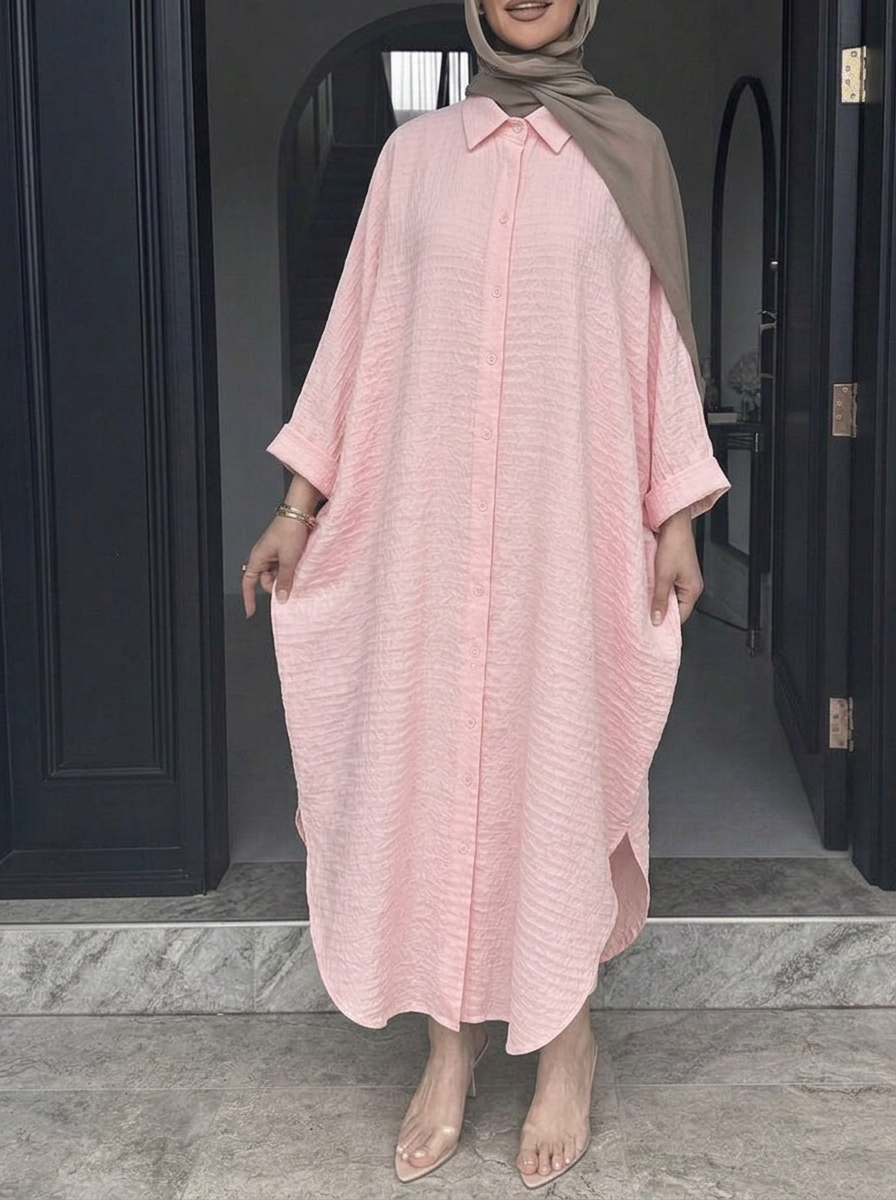 Oversized Linen Shirt Dress – pink