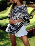 Printed Poncho Blouse – black