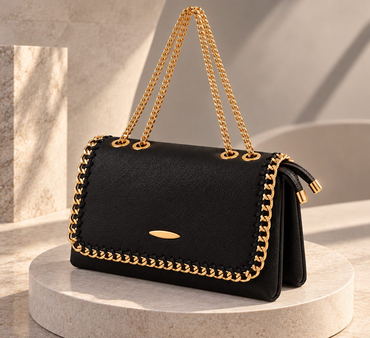 NORMA BAG | Black Leather Chain Shoulder Bag