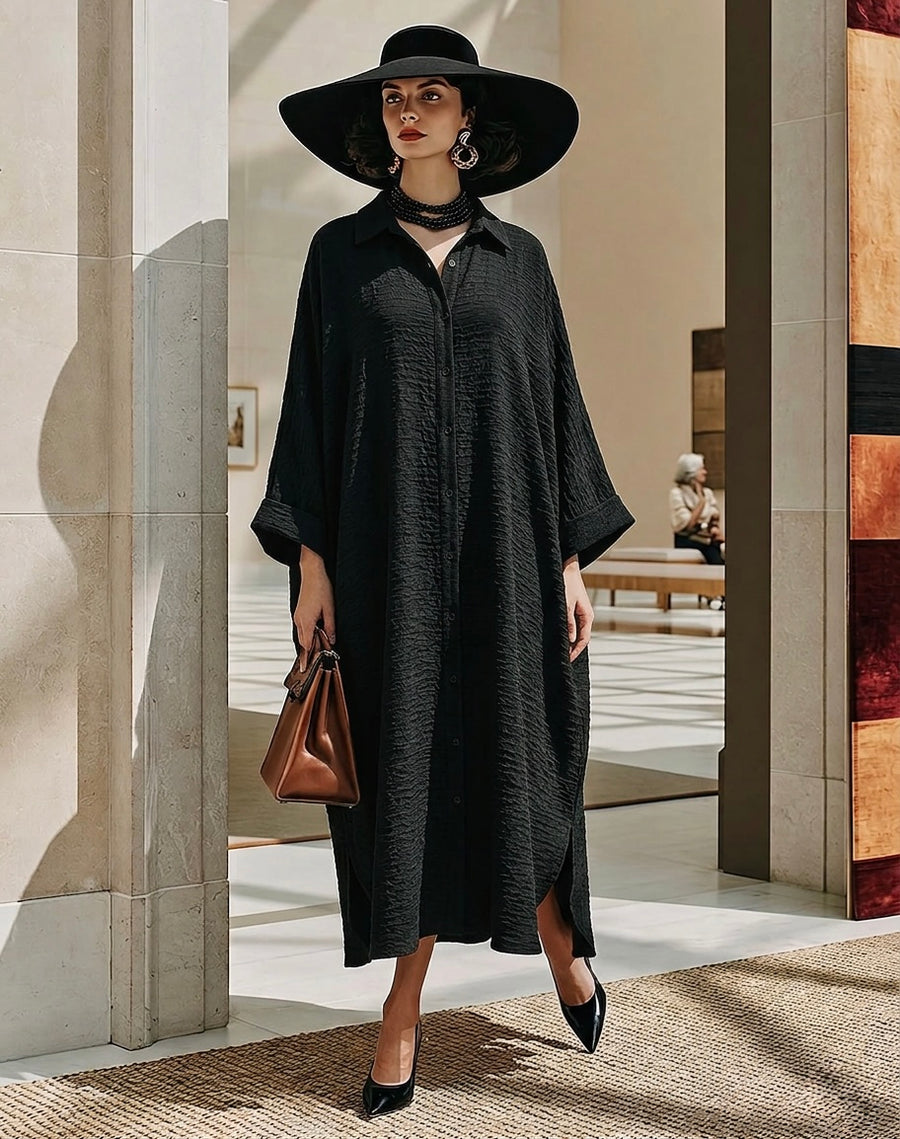 Oversized Linen Shirt Dress – Black
