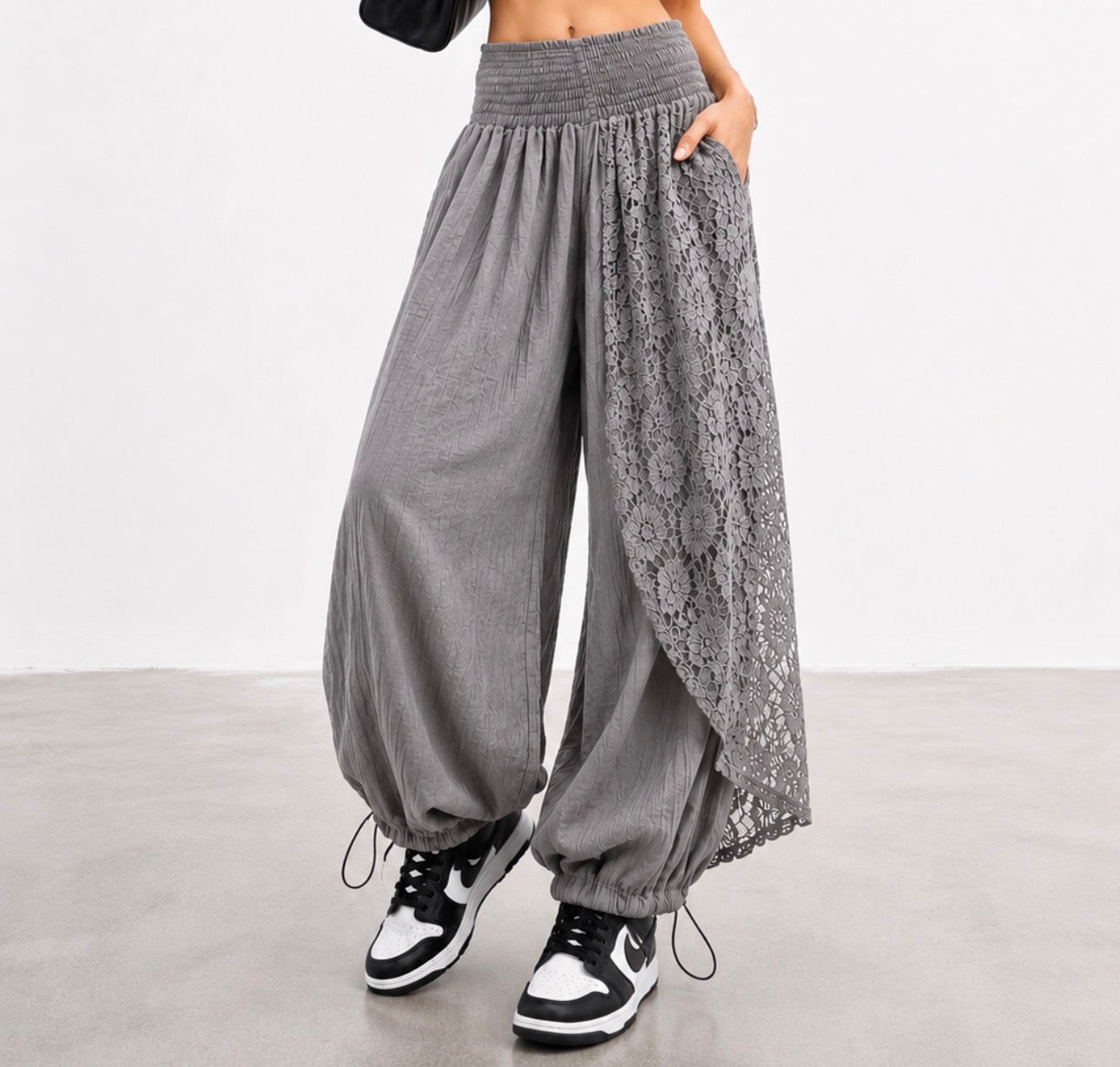 Linen Lace Pants – Grey