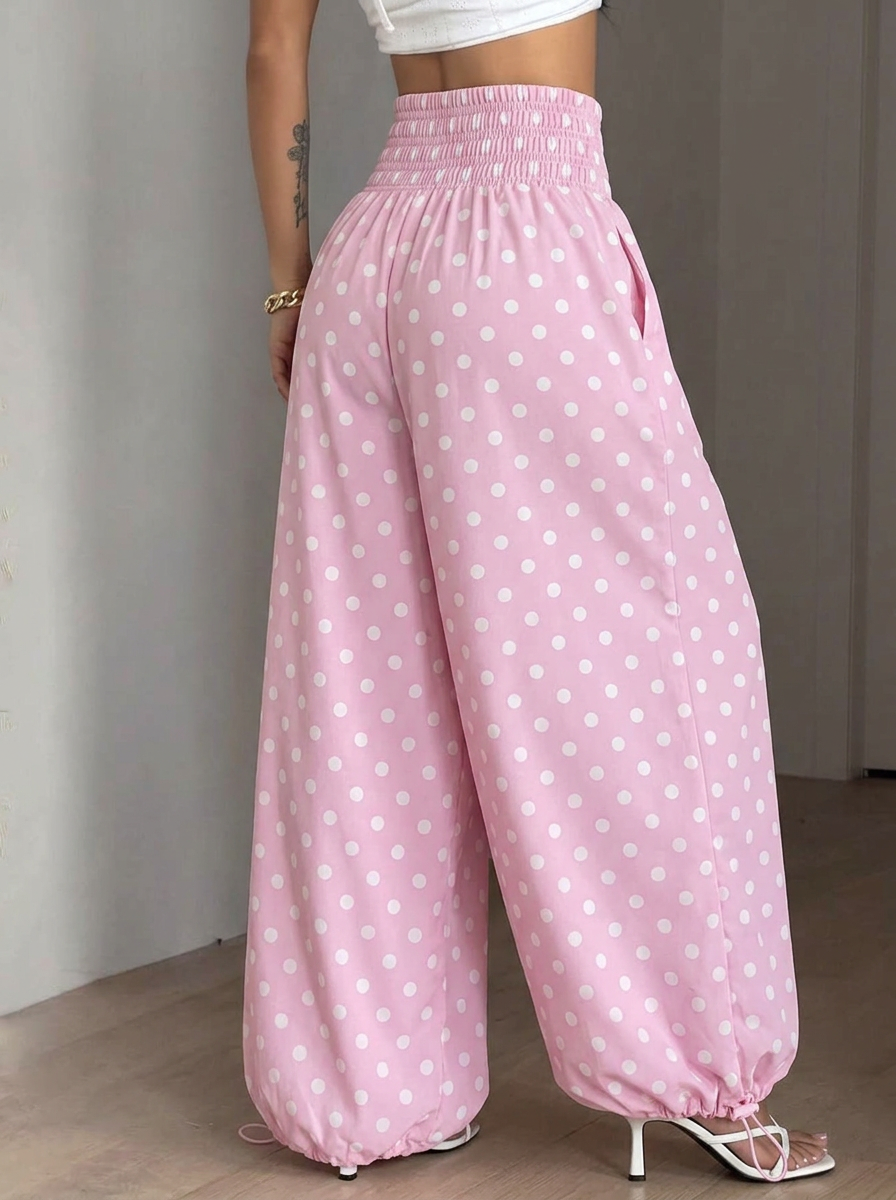 Polka Dot Wide Leg Pants – Baby Pink
