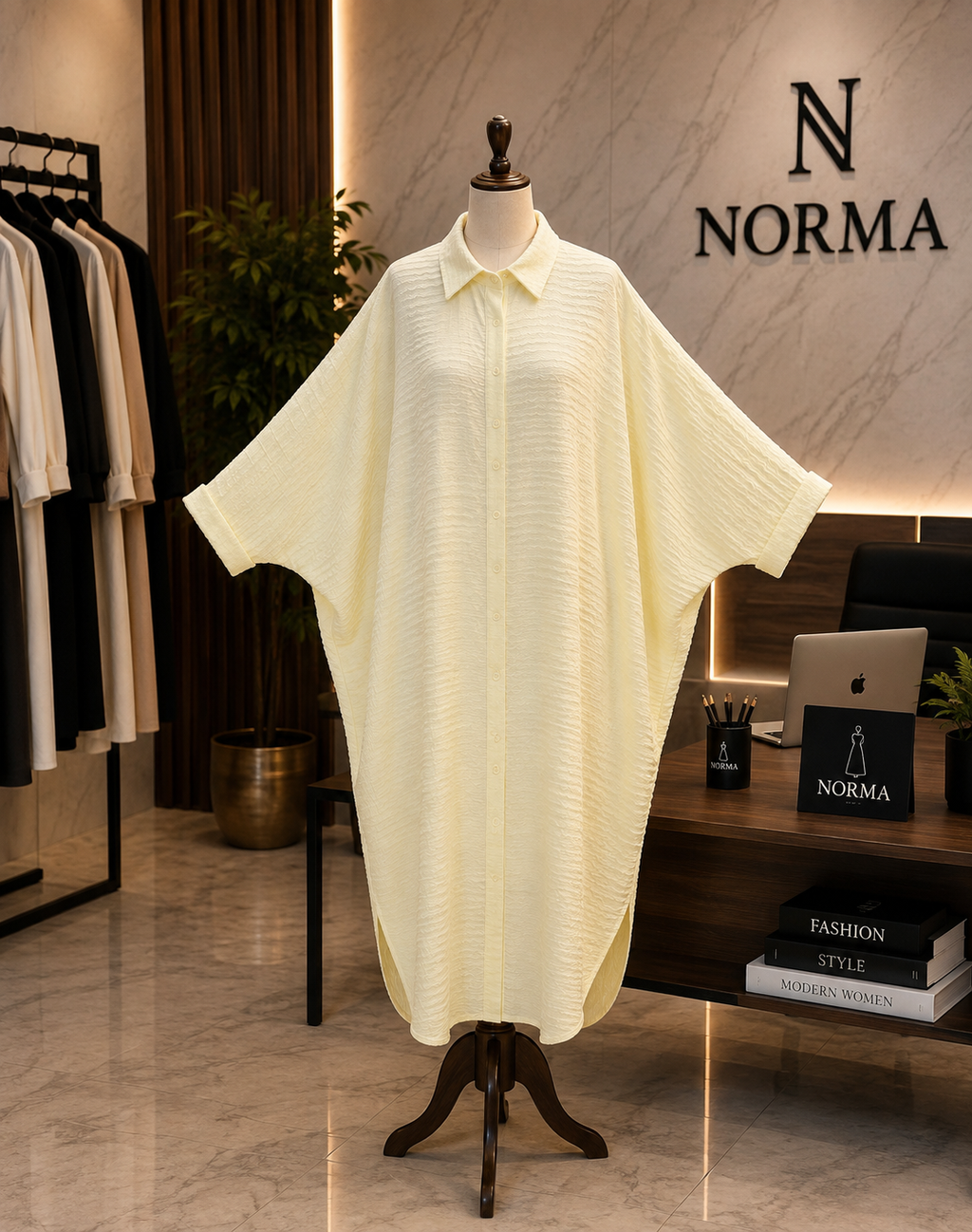 Oversized Linen Shirt Dress – yellow