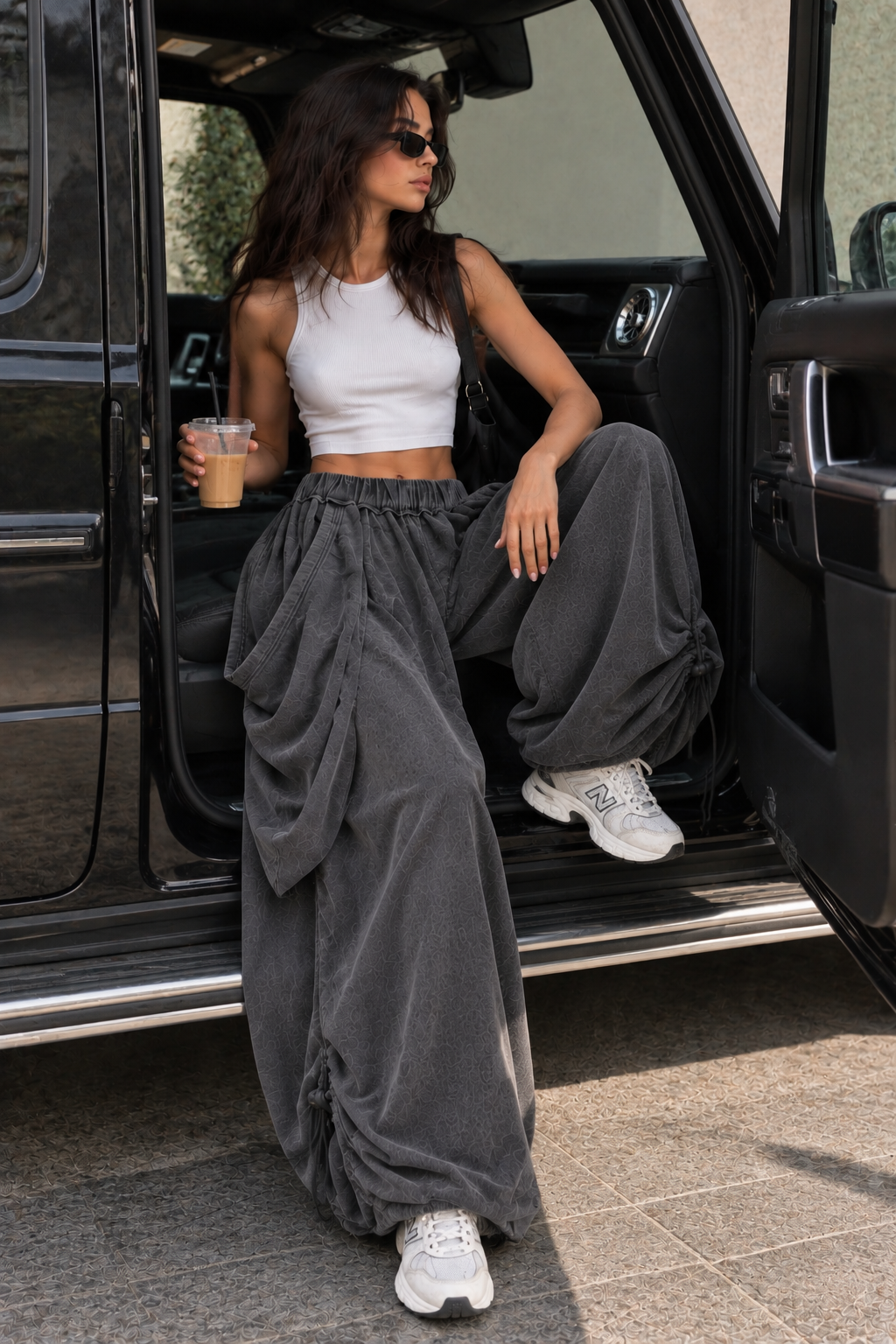 Draped Wide-Leg Pants – Charcoal Grey