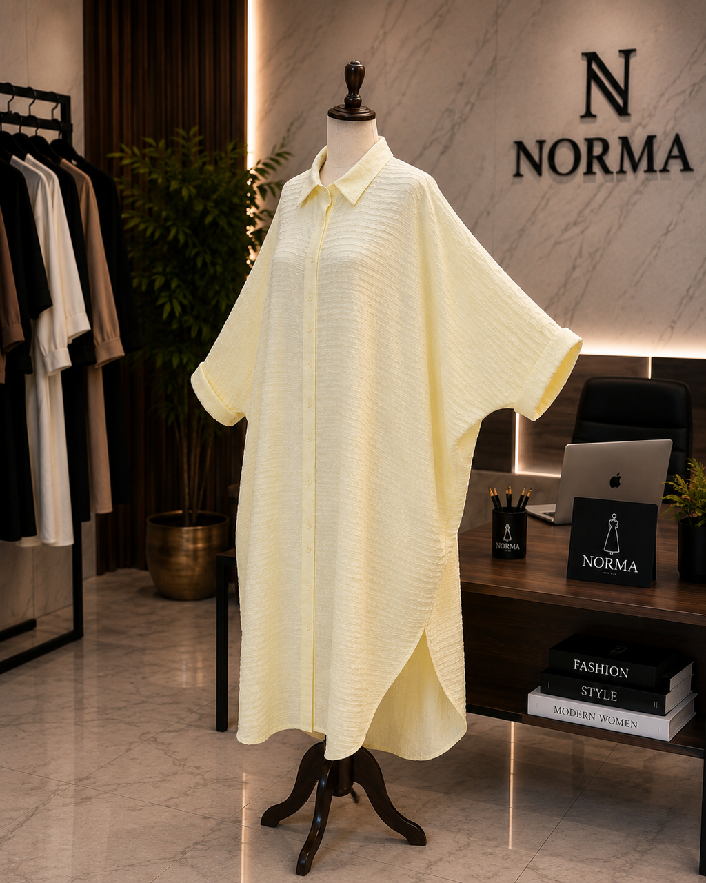 Oversized Linen Shirt Dress – yellow