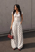Polka Dot Wide Leg Pants – white