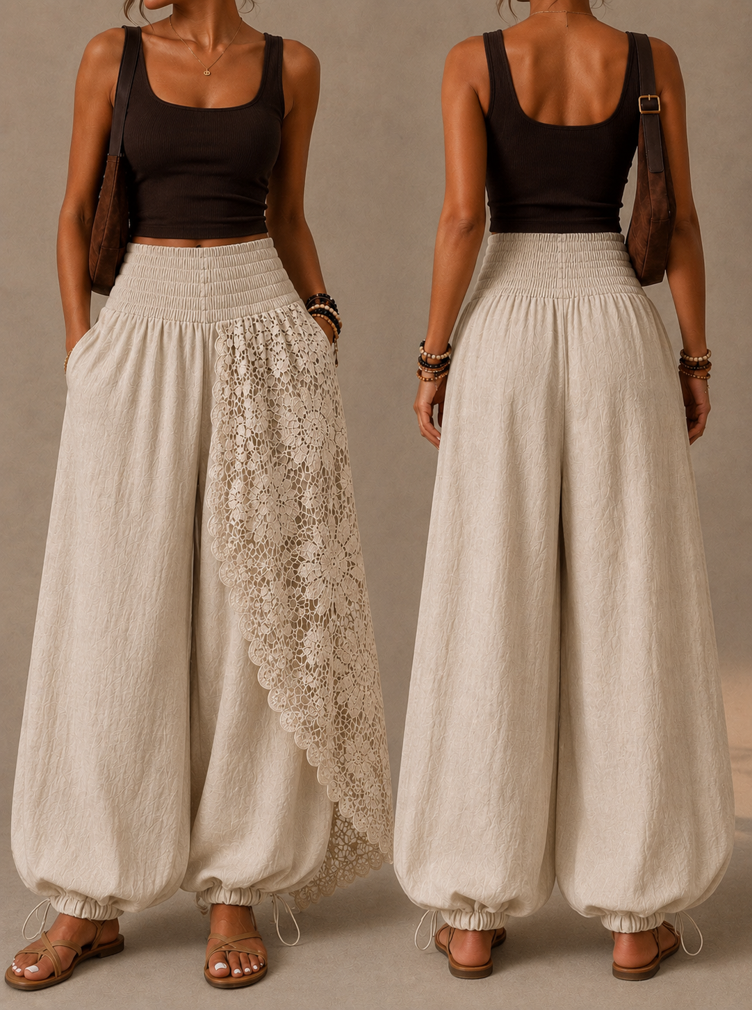 Linen Lace Pants – beige