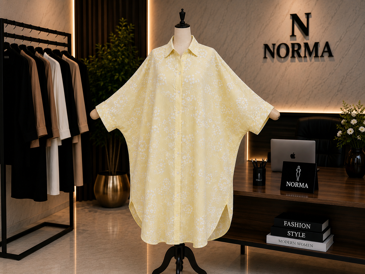 Printed Oversized Shirt Dress – yellow