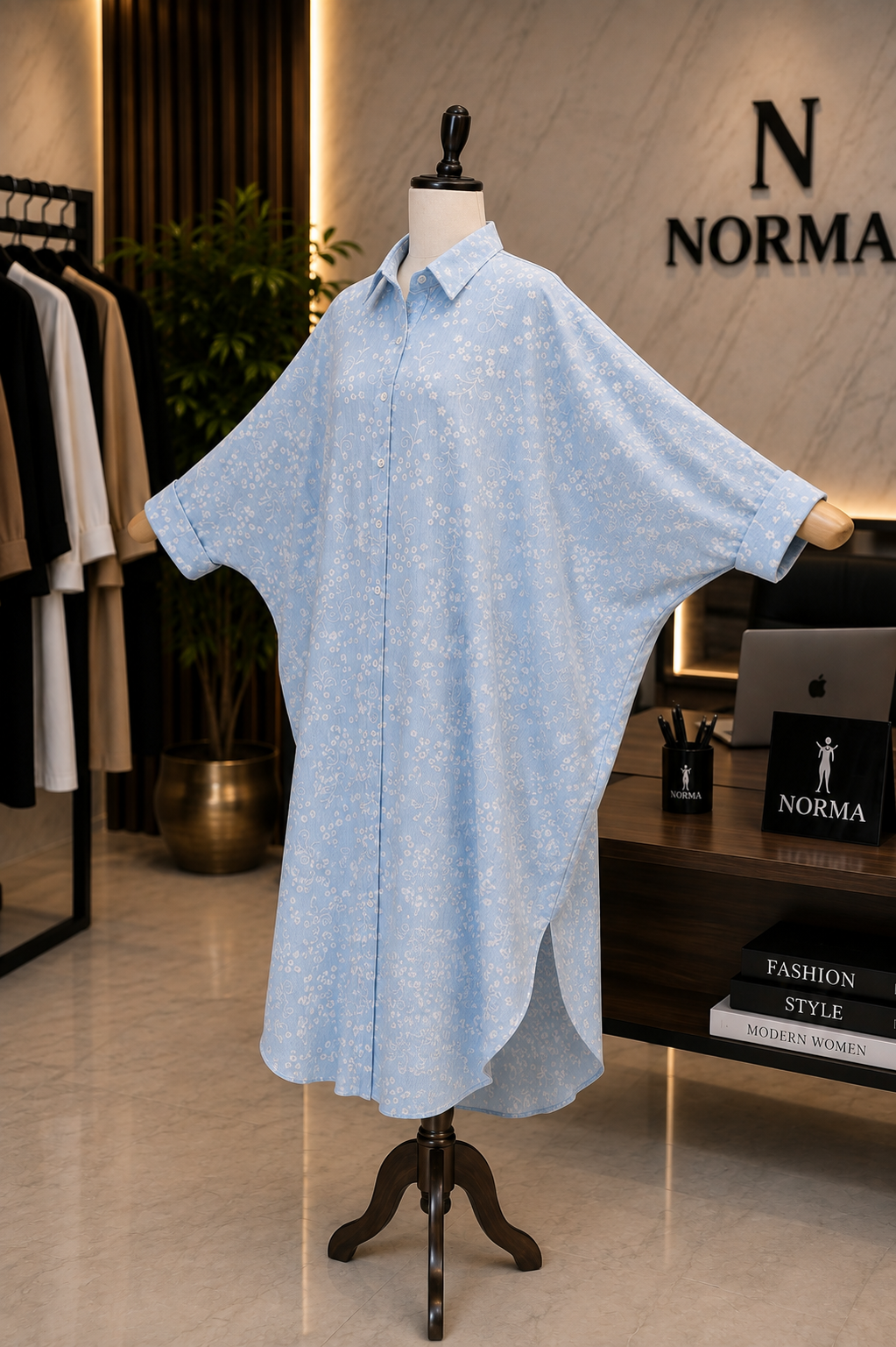 Embroidered Oversized Shirt Dress – baby blue