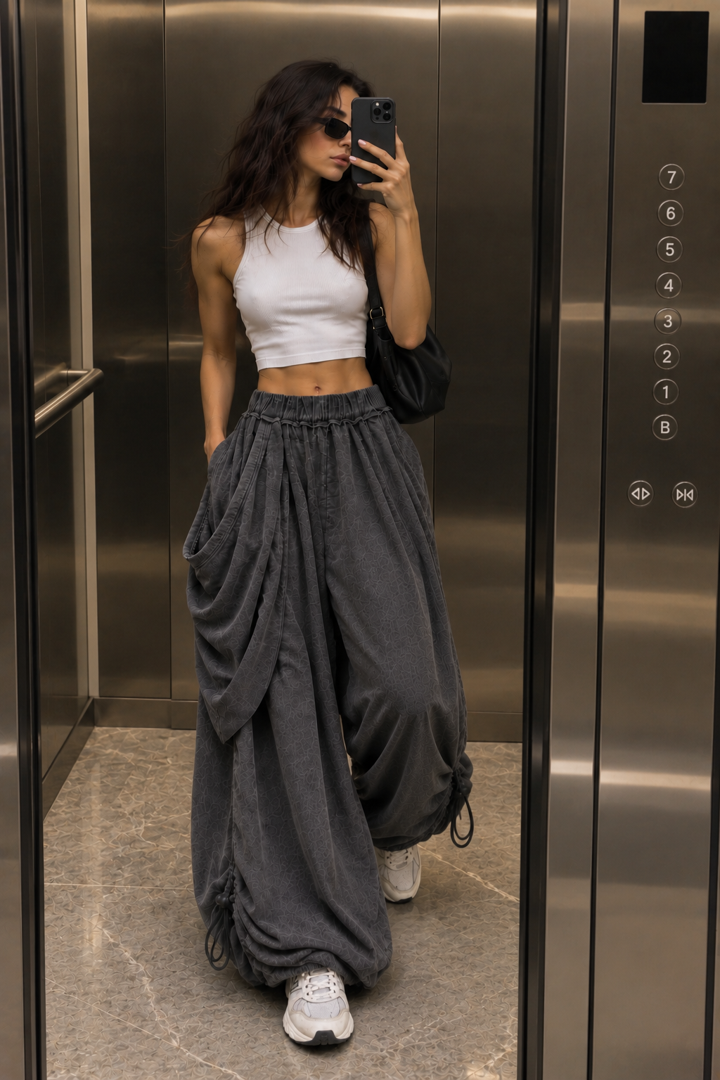 Draped Wide-Leg Pants – Charcoal Grey