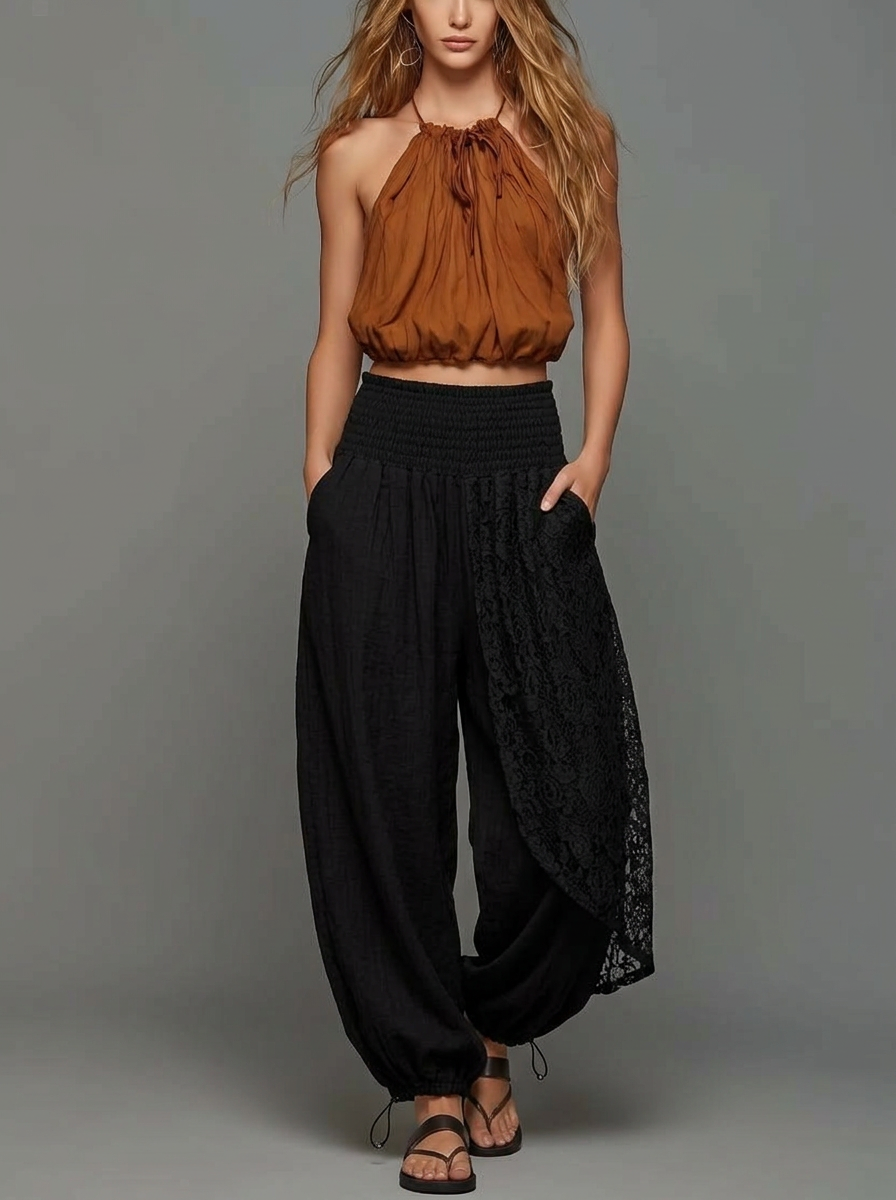 Linen Lace Pants – Black