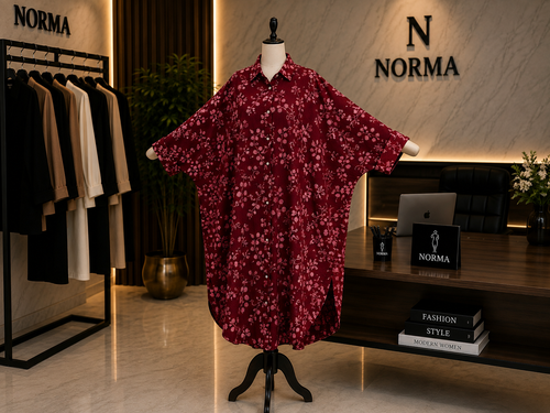 Embroidered Oversized Shirt Dress – Burgundy