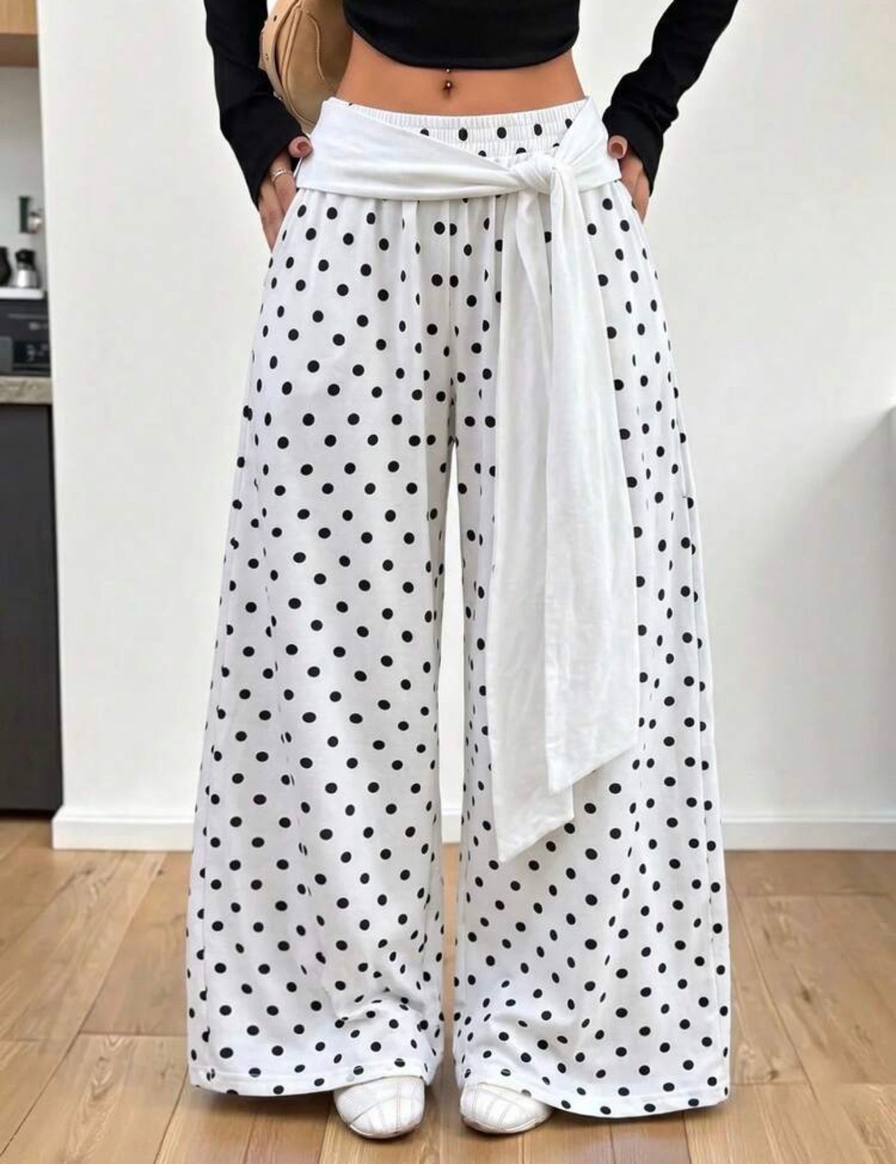Polka Dot Wide Leg Pants – brown