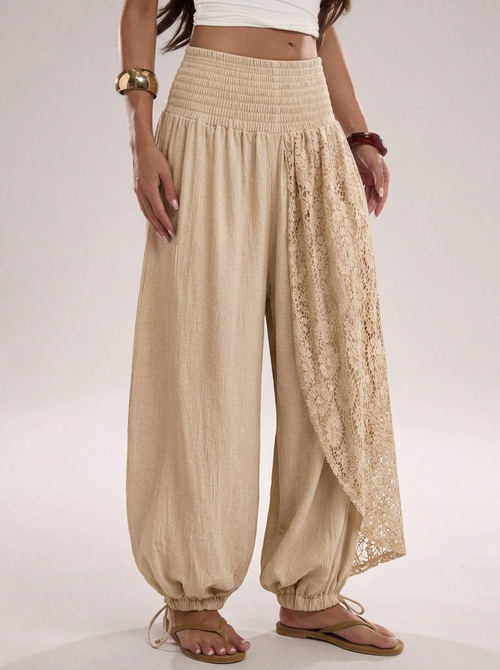 Linen Lace Pants – beige