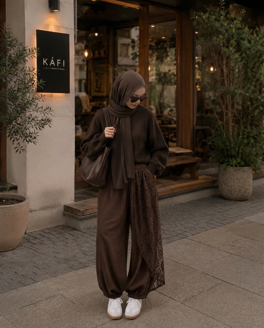 Linen Lace Pants – Brown