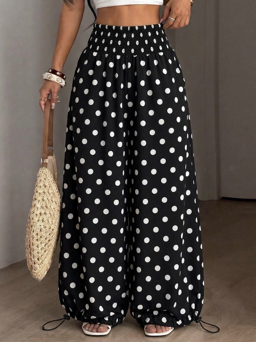 Polka Dot Wide Leg Pants – black